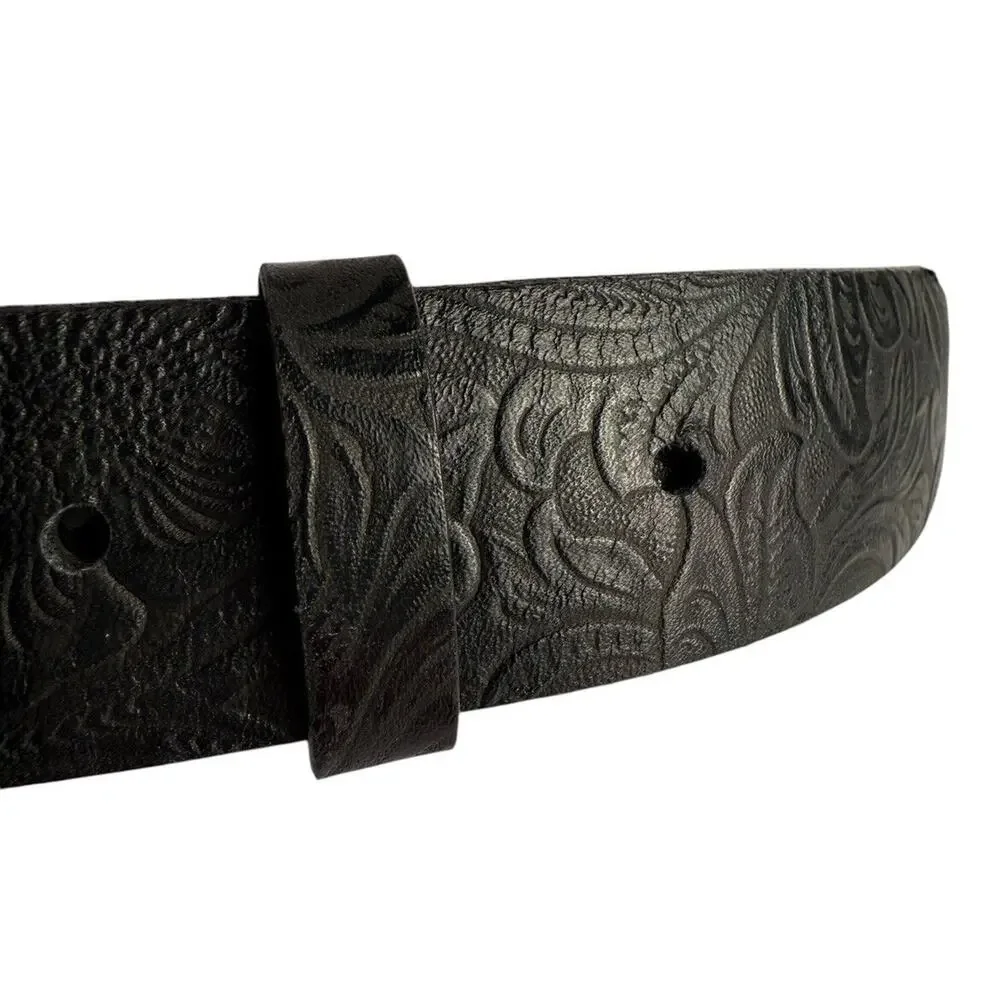 Sandy Duftler Designs Vintage Genuine Leather Black Embossed Silver Art‎ Buckle